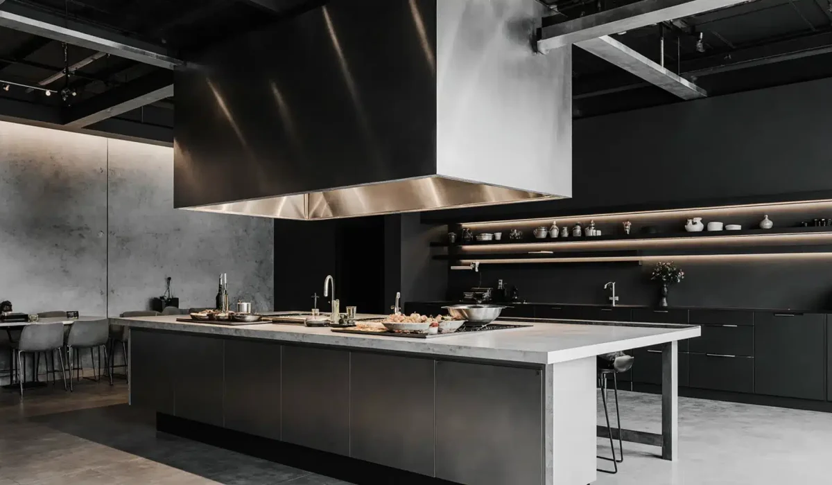 Cocina de restaurante de alta gama con sistema de extracción